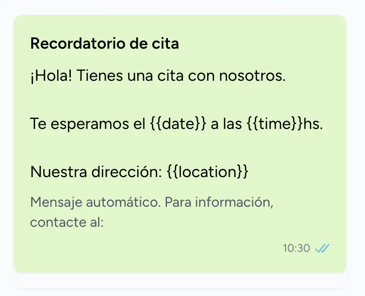 Ejemplo de mensaje de recordatorio personalizado