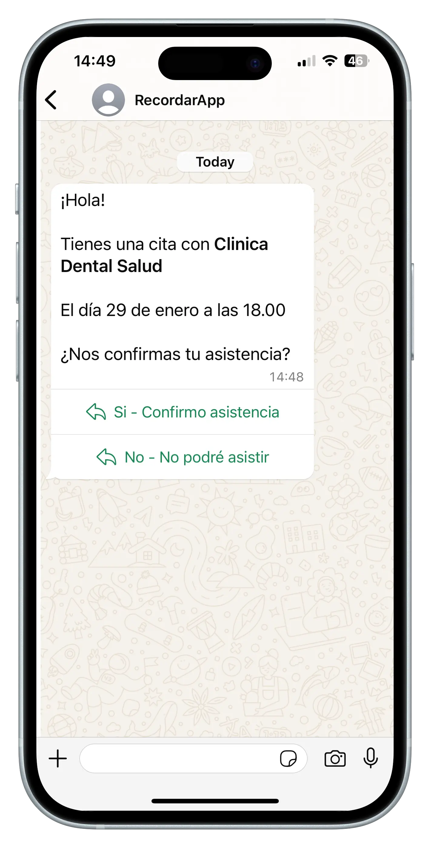 WhatsApp reminder in Spanish