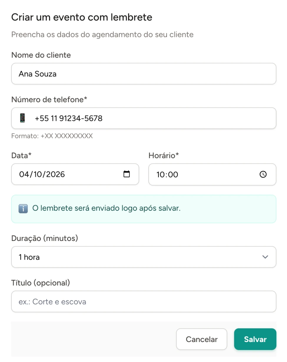Cadastro direto de agendamentos