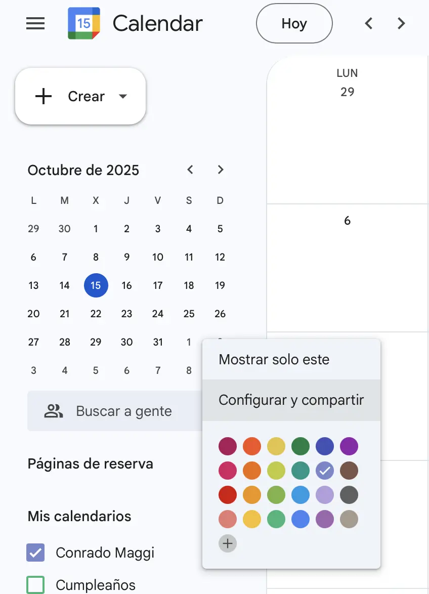 Google Calendar - Mis calendarios